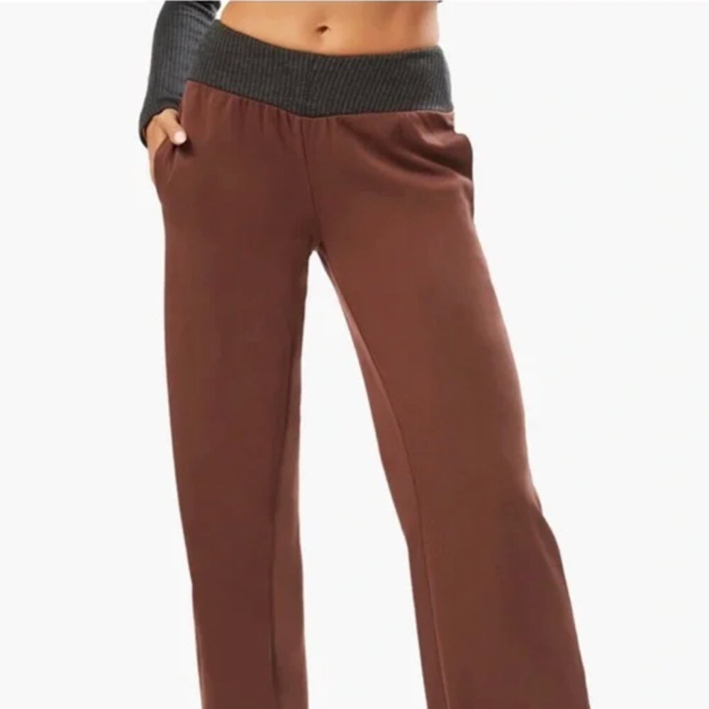 NWT WeWoreWhat - Low Rise Suiting Twill V Pant Ribbed - Cacao/Black - SZ Medium